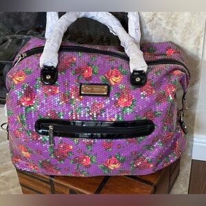 GORGEOUS… Betsey Johnson Purple Floral Sequin Duffel Bag